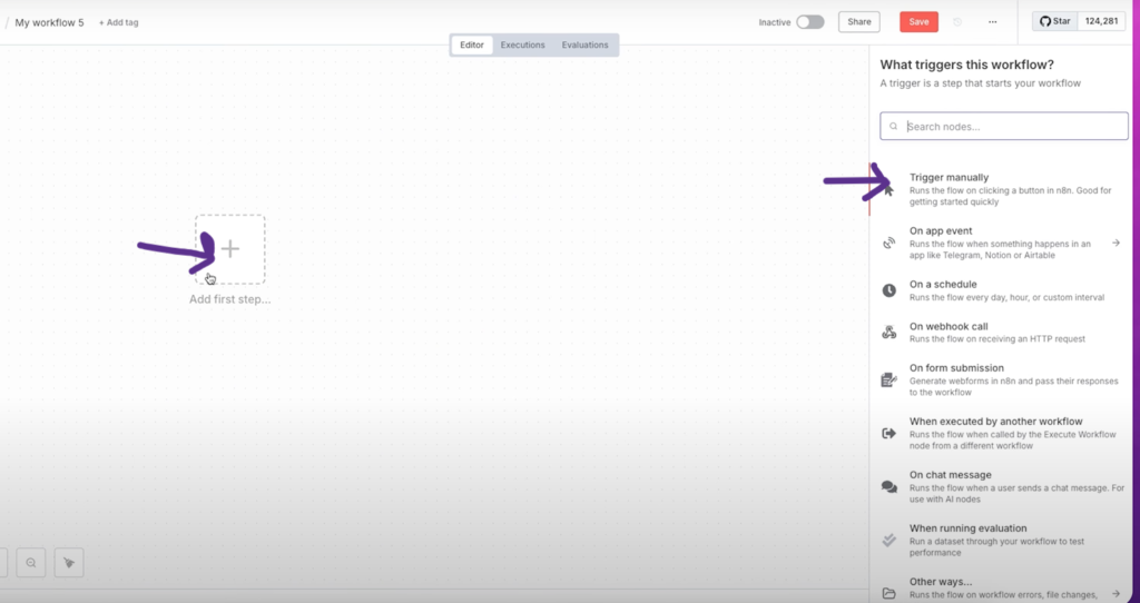 n8n-dashboard-trigger manually- button